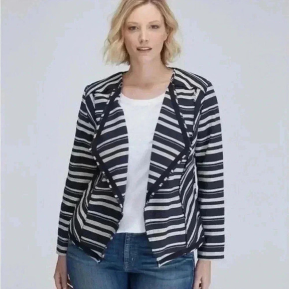 *Lane Bryant Raw Edge Waterfall Navy Striped Blazer - Picture 1 of 6